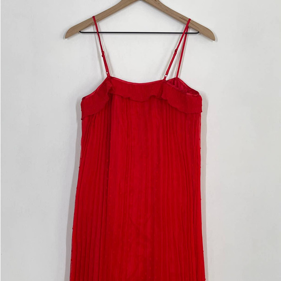 Free Generation Women's Long Sheer Pleated Cocktail Red Maxi Dress Medium NWT - Picture 6 of 10